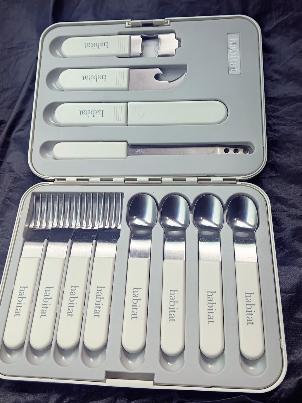Habitat White Stainless Steel Travel Tool Set - Utensils 12-Piece Vintage